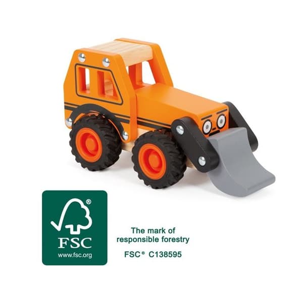 Träleksak - Small foot company - Orange grävmaskin - 100% FSC - Gummihjul - För spädbarn 12 månader+