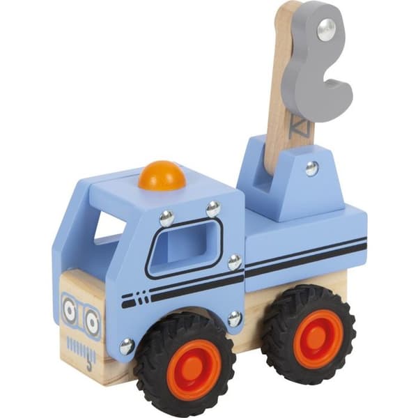 Träleksak - Small Foot - Blå bärgningsbil - Mobil kran - Gummihjul - FSC