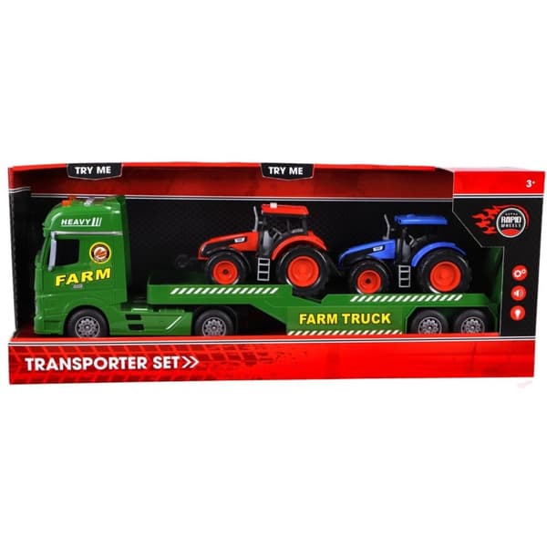 Rapid Wheels Car Transporter + 2 traktorer + Ljus och ljud