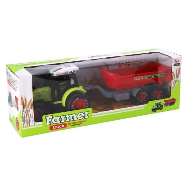 Farmer Traktor med Trailer 45 cm Grøn/Rød