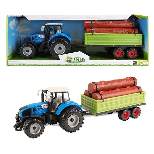 Traktor Traktor med påhängsvagn och trädstammar Fritie 20cm