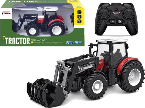 LeanToys punainen kauko-ohjattava traktori 2.4G liikkuva kauha 1:24