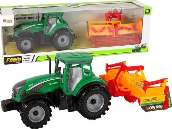 LeanToys grønn traktor med oransje kultivatordrift for barn