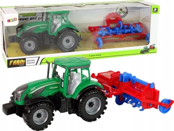 LeanToys Traktor med plog Friktionsdrift Röd