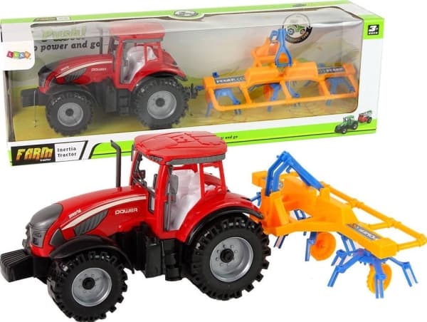 LeanToys Röd traktor med kratta friktionsdriven