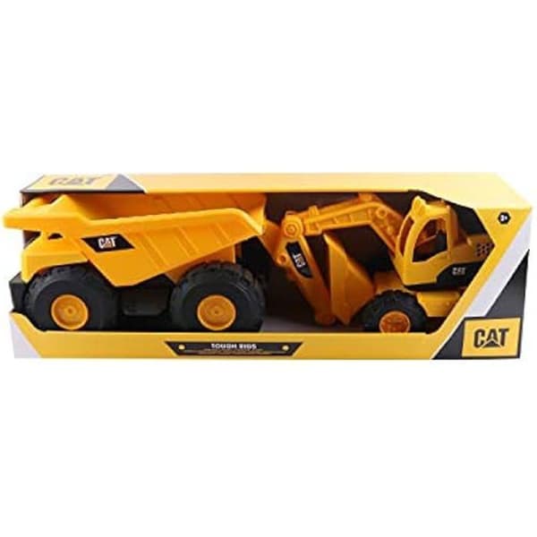 Caterpillar - Paket med 2 entreprenadmaskiner - Dumper och grävmaskin 38 cm