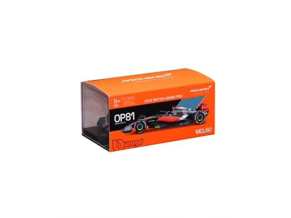 BBURAGO McLaren F1 Team MCL60, Sportsbil, Montert på forhånd, 1:43, McLaren F1 TEAM MCL60 #81 con casco, Alle kjønn, Metall, Plast
