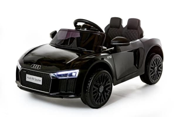 Audi R8 Spyder Elbil för barn - Svart, fjärrstyrd, med äkta motorbuller