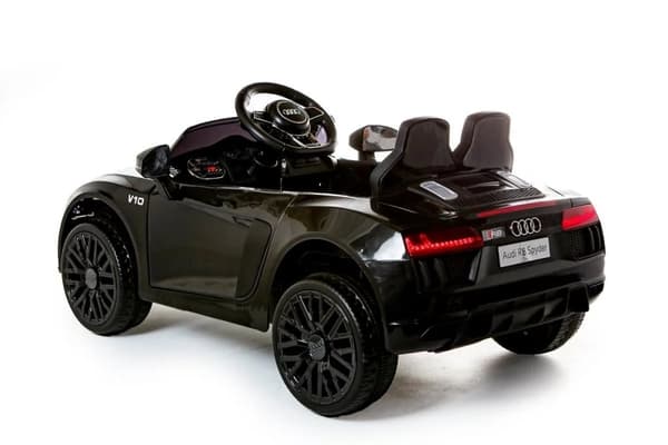 Audi R8 Spyder Elbil för barn - Svart, fjärrstyrd, med äkta motorbuller