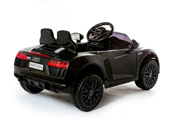 Audi R8 Spyder Elbil för barn - Svart, fjärrstyrd, med äkta motorbuller