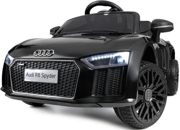 Audi R8 Spyder Elbil för barn - Svart, fjärrstyrd, med äkta motorbuller