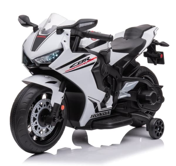 Honda CBR 1000RR motorcykel med batteri, ridebil 12V, ljus och ljud, vit, Sun Baby