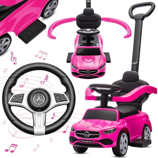 Sun Baby Åkfordon Gåvagn för Barn Mercedes C-Klass med Handtag och Fotstöd Rosa