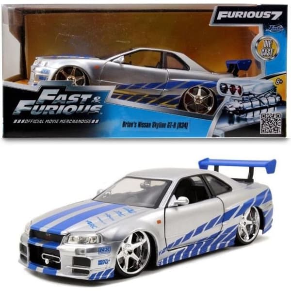Gjuten metall replika - JADA TOYS - Nissan Skyline - 1:24 - Grå - 2002