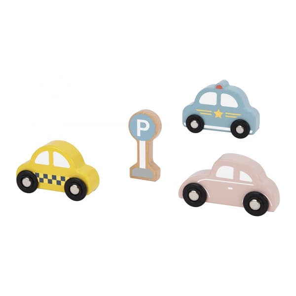 TOOKY TOY Uppsättning av Träfordon och Vägmärken i en Låda