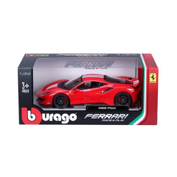 BBURAGO 1/24 FERRARI miniatyrfordon - 488 Pista - Röd - För barn från 3 år och uppåt