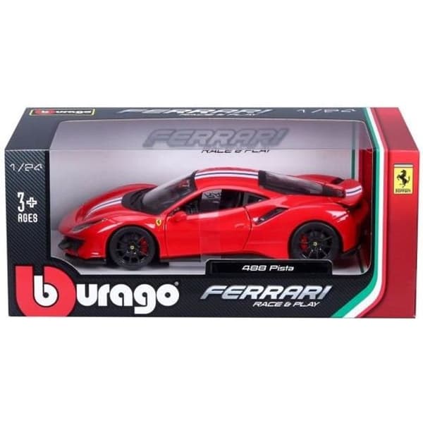 BBURAGO 1/24 FERRARI miniatyrfordon - 488 Pista - Röd - För barn från 3 år och uppåt