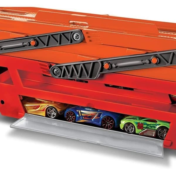 Miniatyr biltransporter - HOT WHEELS - Mega Transporter - 6 våningar - Sammankopplingsorange spår
