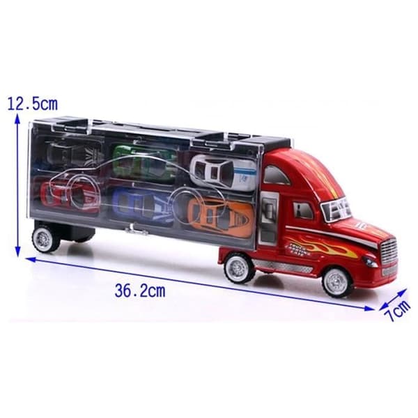 Barnleksak - Transportbil + 12st Liten bil + Grävmaskin - Fordonsform - Röd - Blandat