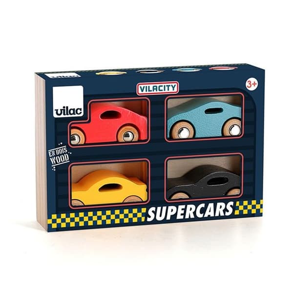 Vilac - Set med 4 träbilar Super cars