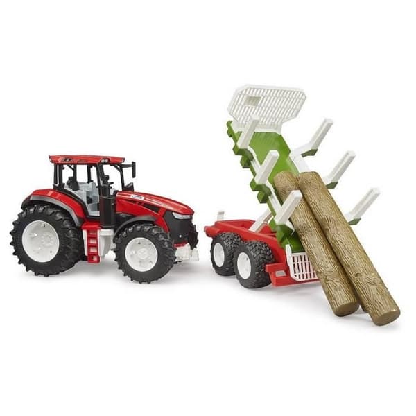 Traktor ROADMAX med skogsvagn och 3 trädstammar