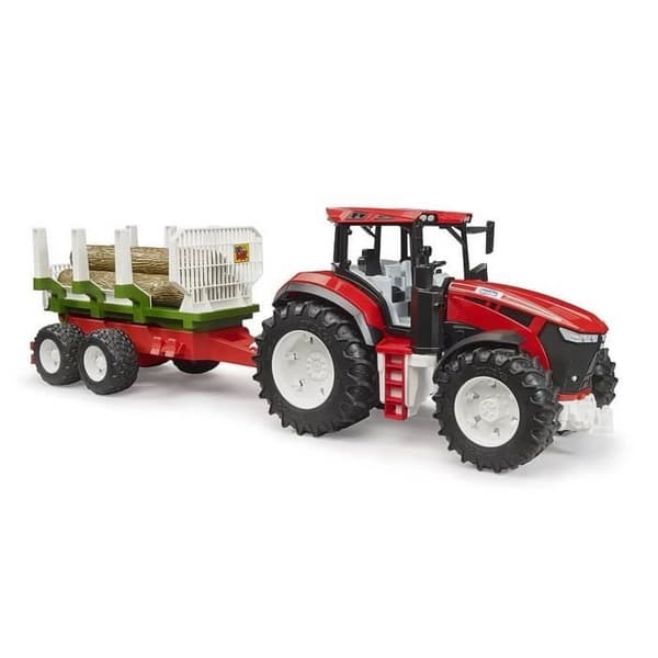 Traktor ROADMAX med skogsvagn och 3 trädstammar