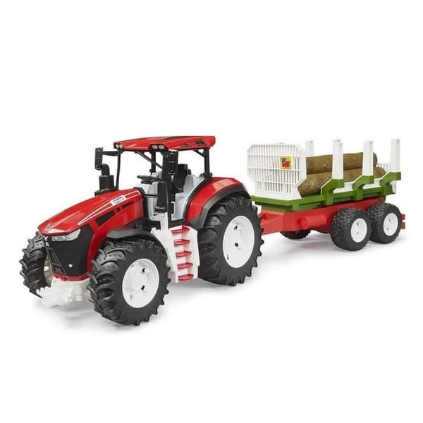 Traktor ROADMAX med skogsvagn och 3 trädstammar