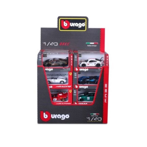 Set med 24 fordon Burago 1/43 Race Collection Slumpmässig modell