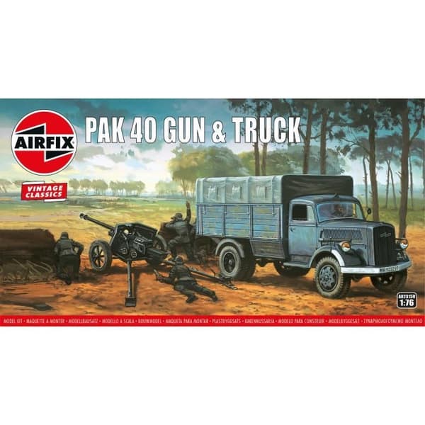 Militär modellbyggsats - AIRFIX - PAK 40 Gun & Truck 1:76 - Tysk antitankpistol - Grå