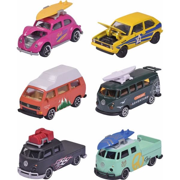 Leksak - MAJORETTE - VW Bubbla, VW Golf MK1, VW T1, VW T3 - Metallchassi, fjädring, unik design