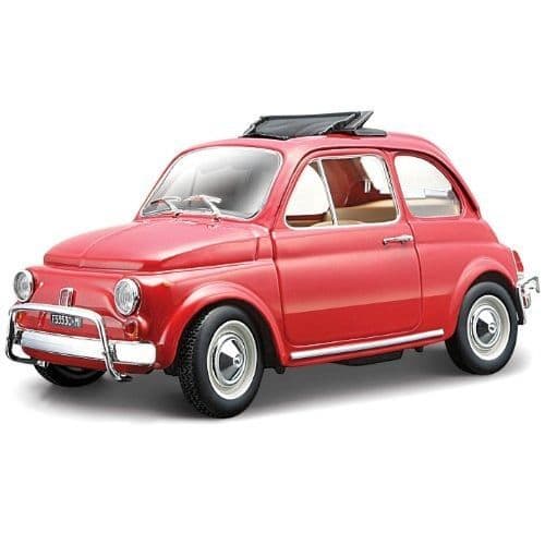 FIAT 500L 1965 röd miniatyrbil i skala 1:24 från märket BBURAGO för barnpojkar