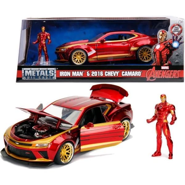 Miniatyr die-cast - JADA - Chevy Camaro SS 2016 - Röd - Figur Iron Man - 1:24
