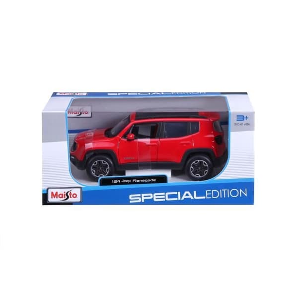 Red Jeep Renegade metallfordon i 1/24:e skala från märket MAISTO för barn från 3 år och uppåt