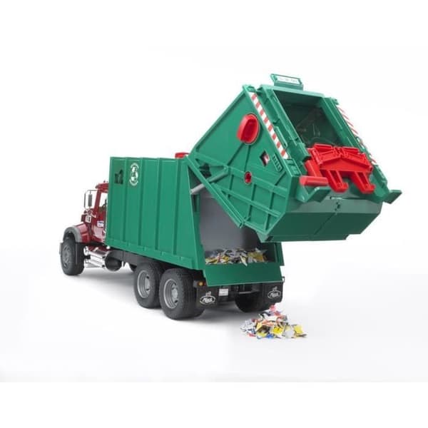 MACK Granit sopbil - BRUDER - Med soplyftsystem - 2 papperskorgar - Grön