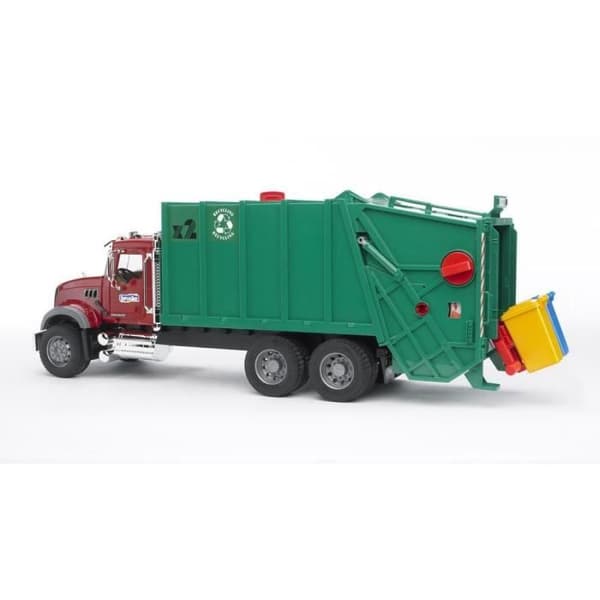 MACK Granit sopbil - BRUDER - Med soplyftsystem - 2 papperskorgar - Grön