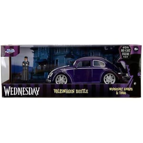 Modellbil - JADA - Volkswagen Beetle - onsdag Addams figur - 1:24 Skala - Öppna dörrar