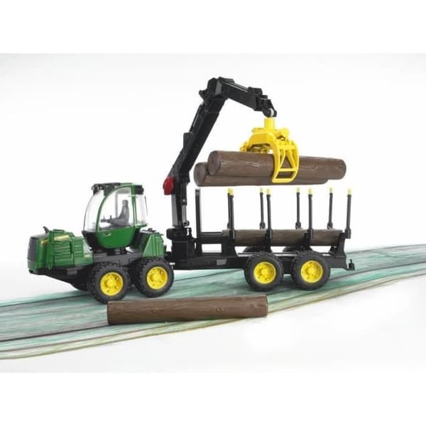 BRUDER - 2133 - JOHN DEERE 1210E skogsskotare med lastare, skogsvagn och stockar - Skala 1:16
