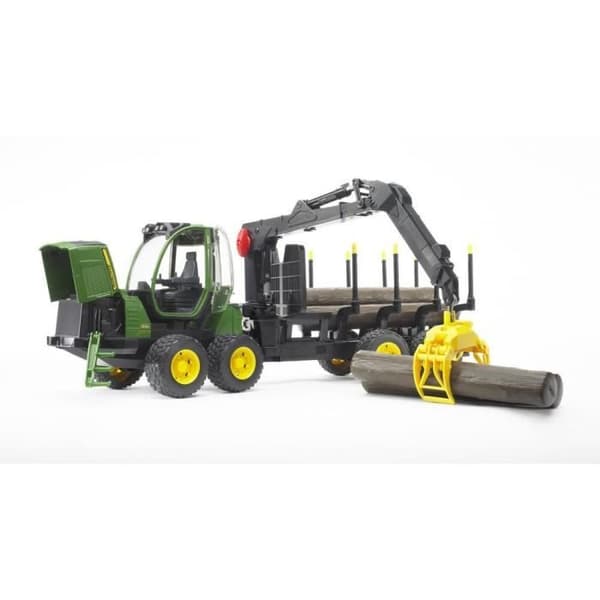 BRUDER - 2133 - JOHN DEERE 1210E skogsskotare med lastare, skogsvagn och stockar - Skala 1:16