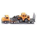 Miniatyrbild 1 av 2: SIKU lågbäddsbil med frontlastare 1/64:e - miniatyrfordon