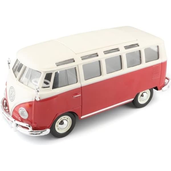 Miniatyrbil - MAISTO - Volkswagen T1 Combi Samba M31956 - Metall - Röd i skala 1/25