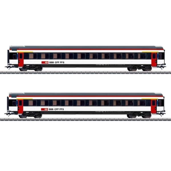 Modelltåg - MÄRKLIN - 2 st SBB EW IV resevagnar - Röd - Interiör - Vuxen