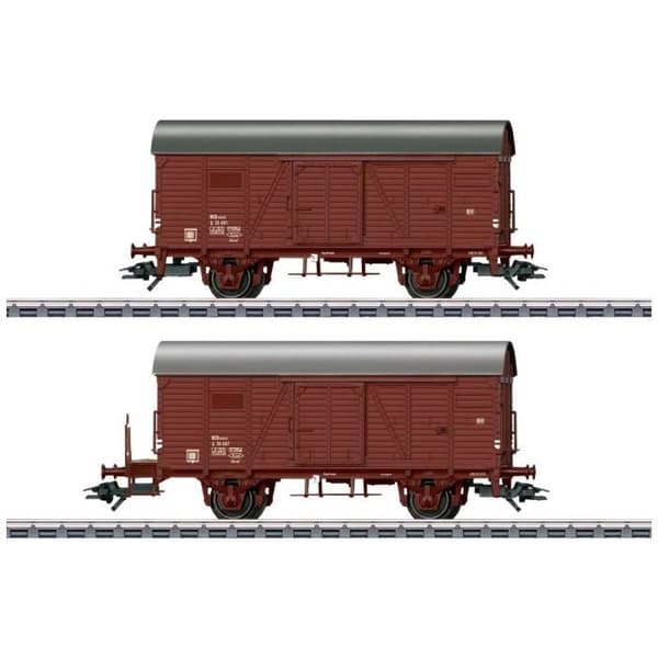 Set med 2 NSB H0 täckta godsvagnar - MÄRKLIN - Modell GR - Rödbrun färg Brun