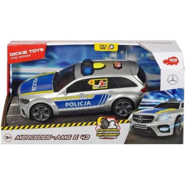 Mercedes AMG E43 Polisbil - DICKIE TOYS - Dickie Go Real - Vit - Leksak för barn från 3 år och uppåt