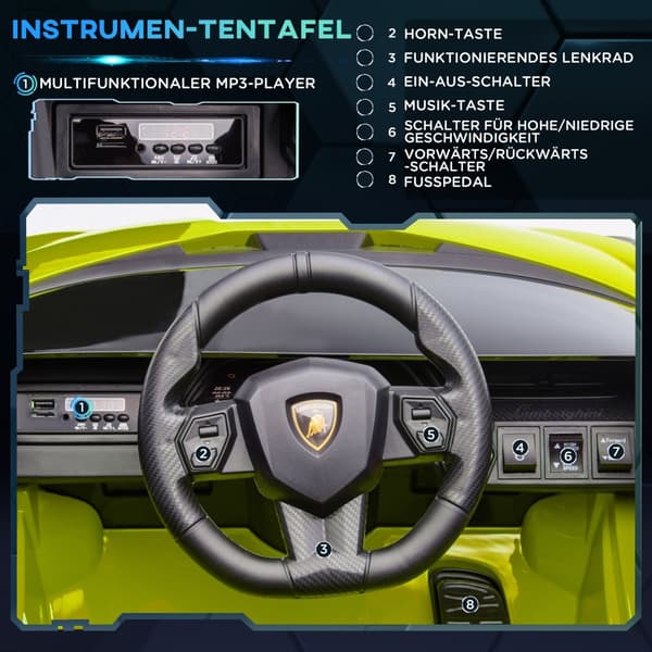 Børns køretøj, Lamborghini SIAN 2 Sæder, 108x62x40 cm, Grøn