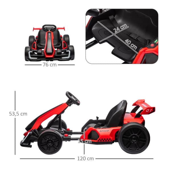 Elektrisk Go Kart, 120x76x53.5 cm, Röd och Svart