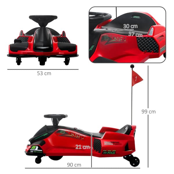Sähköinen Go-Kart lapsille, Kinder Elektro Gokart 12 V 3-8km/h, 90x53x99 cm, Punainen