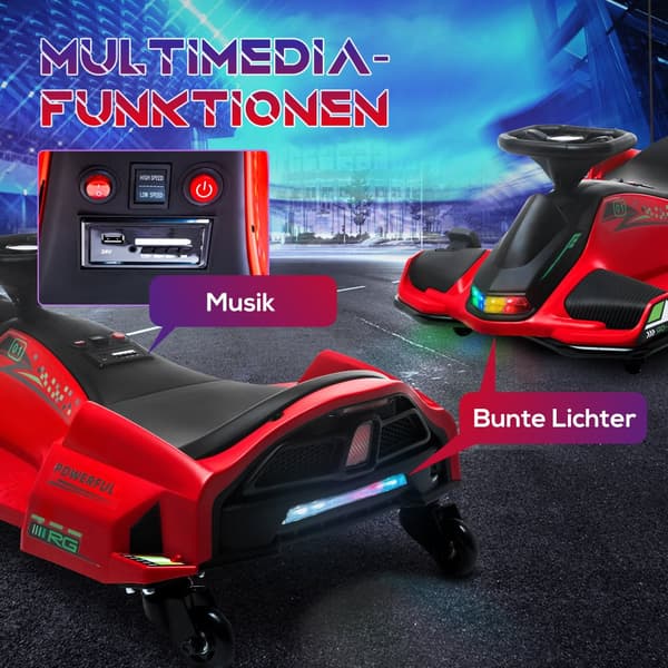 Sähköinen Go-Kart lapsille, Kinder Elektro Gokart 12 V 3-8km/h, 90x53x99 cm, Punainen