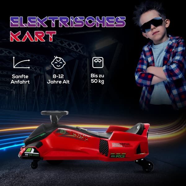 Sähköinen Go-Kart lapsille, Kinder Elektro Gokart 12 V 3-8km/h, 90x53x99 cm, Punainen