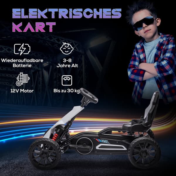 Sähköinen Go-Kart lapsille, 100x58x58.5 cm, Valkoinen