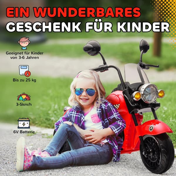 Børns Elektriske Motorcykel, 110x48x56 cm, Rød
